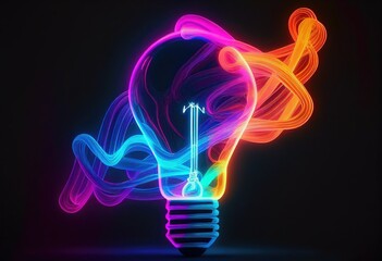 Naklejka premium Light bulb for inspiration, future, solutions, neon colors.