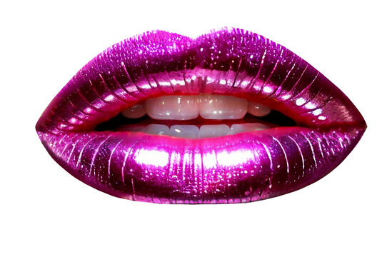 Gold lips. 3D golden kiss and silver lips isolated on transparent background