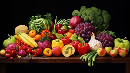 An arrangement of colorful fruits and vegetables