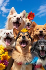 A Group of Happy Dogs Wearing Flower Crowns