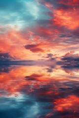 Fototapeta premium A vivid sunset sky with a vibrant reflection on the water surface
