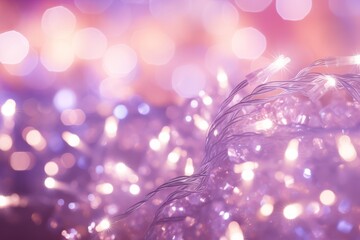 Close up of purple and pink string lights with a blurred background