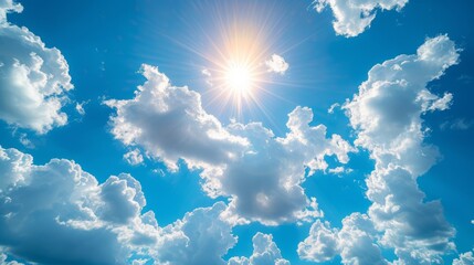 Blue sky and white clouds with sun shining