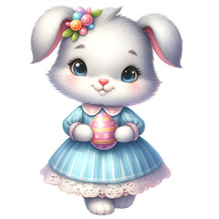 Fototapeta premium Cute Easter Bunny Stand With Easter Egg, Spring Rabbit Graphic, Easter Egg PNG Clipart