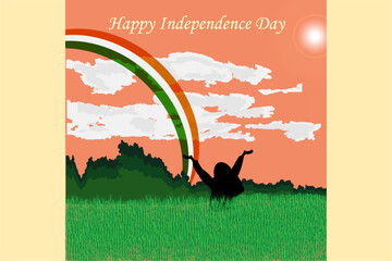 77 years of Independence Day, India Vector Template Design. India independence day with rainbow style.