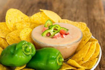 chili pepper cheese dip and chips