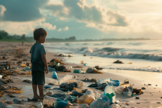 Solitary Child Contemplates the Ocean's Plight
