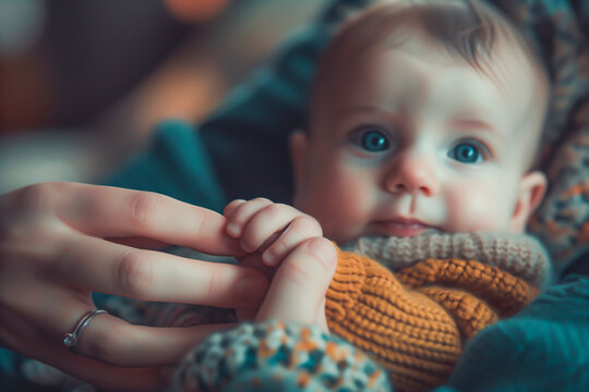Baby's Tiny Fingers Clutching an Adult's Hand