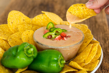 chili pepper cheese dip and chips