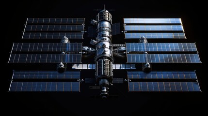 3D render of a space station featuring large unfolded solar panels