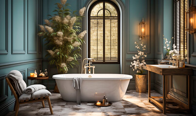 Eclectic bathroom with clawfoot bathtub