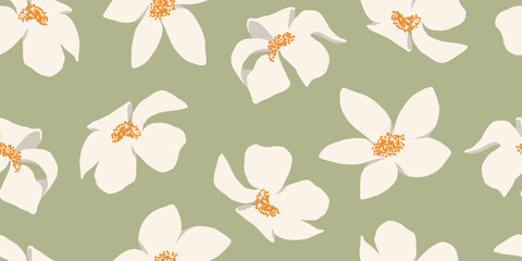 Exotic hand drawn flowers, seamless patterns with floral for fabric, textiles, clothing, wrapping paper, cover, banner, home decor, abstract backgrounds. Vector illustration.