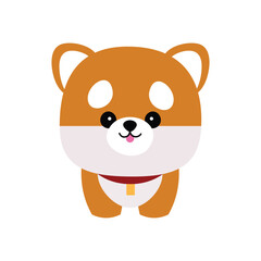 Cute dog vector portrait. Cartoon cutie dog or puppy character design with flat color. Funny pet animal isolated on white background. Brown, white, gray, small, little kids toy. Stickers, wall art