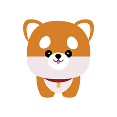 Cute dog vector portrait. Cartoon cutie dog or puppy character design with flat color. Funny pet animal isolated on white background. Brown, white, gray, small, little kids toy. Stickers, wall art