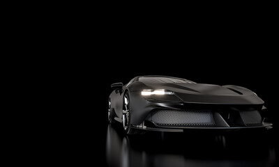 black sports car on dark background. copyspace.