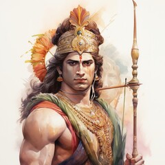 illustration of lord ram holding bow and arrow watercolor, Generative ai - obrazy, fototapety, plakaty