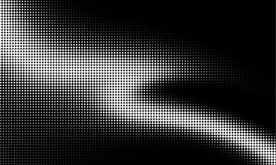 Monochrome gradient halftone dots background. Vector illustration. Abstract grunge dots on black background - obrazy, fototapety, plakaty