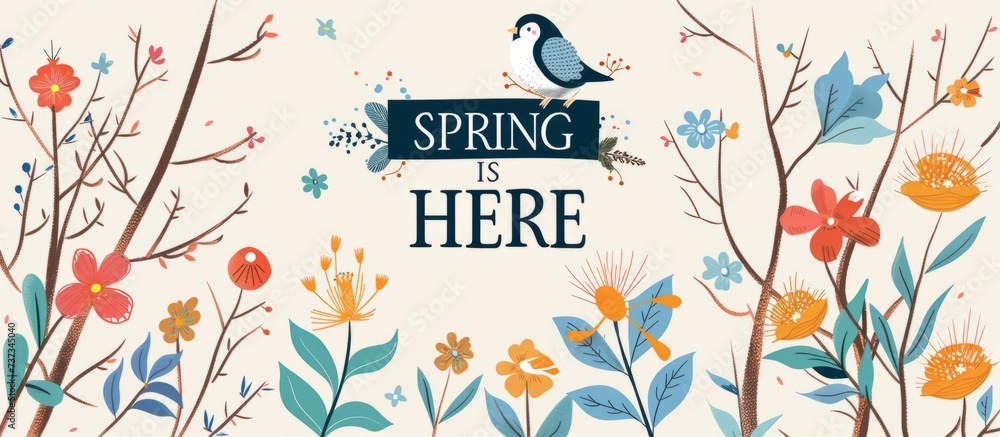 Poster an elegant and retro floral design with birds and 