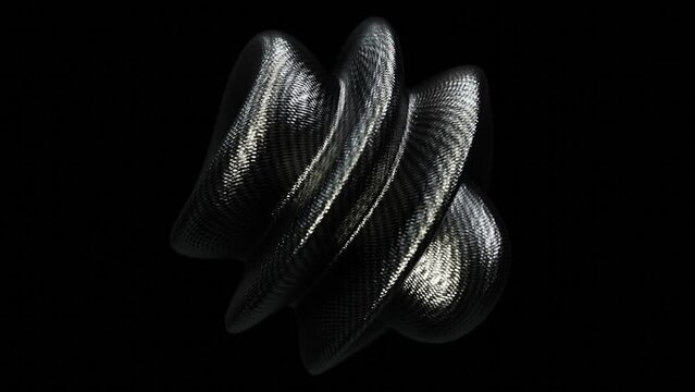Realistic looping 3D animation of the abstract morphing carbon fiber form rendered in UHD with alpha matte