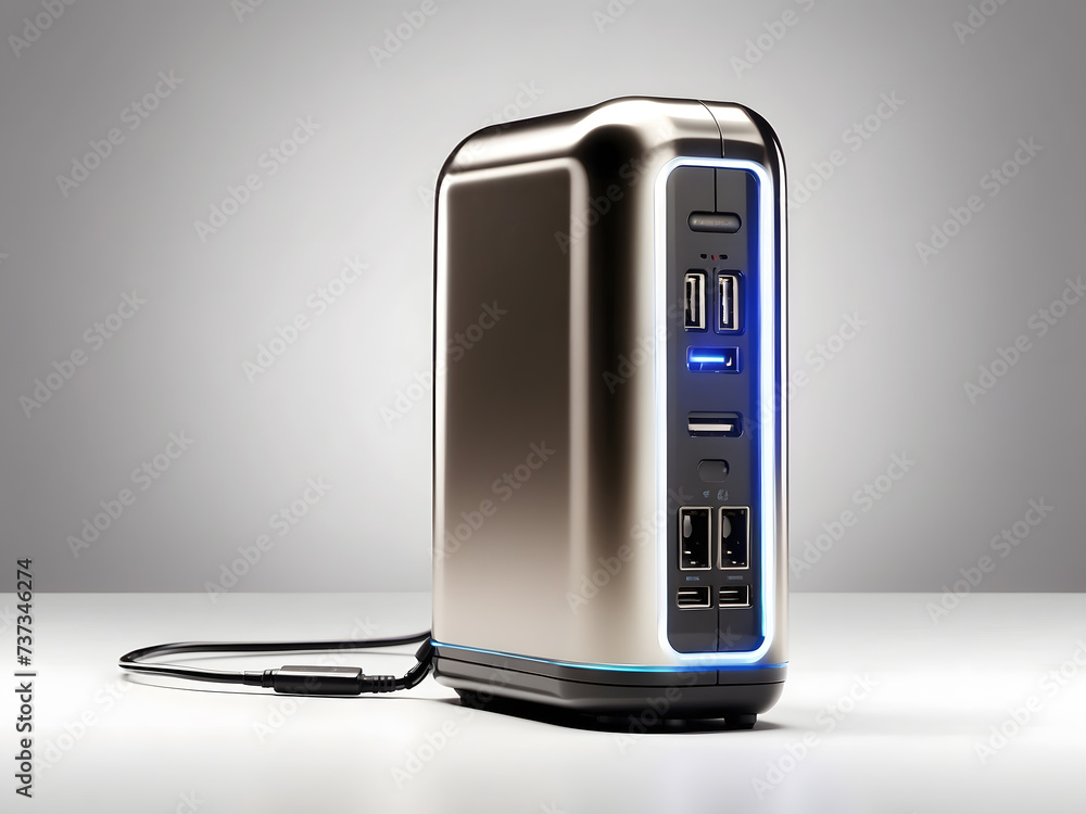 Poster external backup hard drive or usb high-speed charger for power and storage mobility devices as a lar