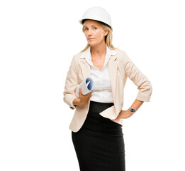 Woman, architect and blueprint or construction inspection for site safety or engineering, building...
