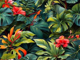 Tropical leaves summer background
