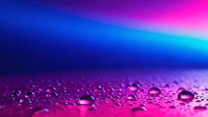 Naklejka na ściany i meble Water drops on a glass surface with blue and pink gradient background.