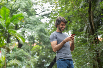 View of a young man with smartphone