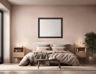 Mockup of  picture frames on minimal, stylish room with soft daylight generative ai  art