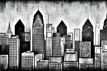 skyline of Philadelphia, cityscape f a city, cubism  art