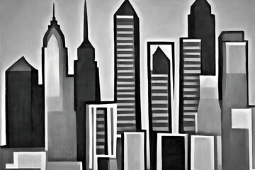 skyline of Philadelphia,  cityscape of a city, cubism  art