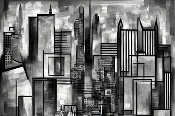 skyline of a city, cubism art, Orlando cityscape