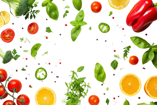 Avocado and fresh vegetables, food concept Vegetables isolated on white background