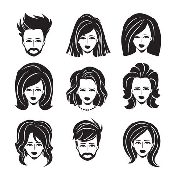 Men's Beard and Hair style Icon set for barber and hair cut logo and men fashion