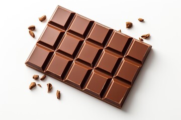 A large bar of milk chocolate with serving squares isolated on a white background.