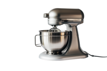 Silver food processor on transparent white background