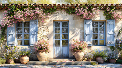 Fototapeta na wymiar Quaint European House with Colorful Windows, Traditional Architecture and Floral Decorations