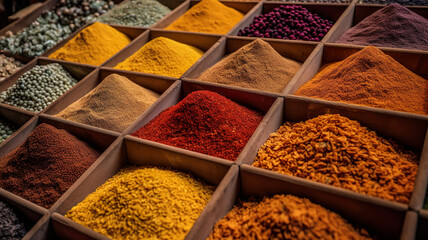 Colorful Spices In Market Close Up Pattern Background