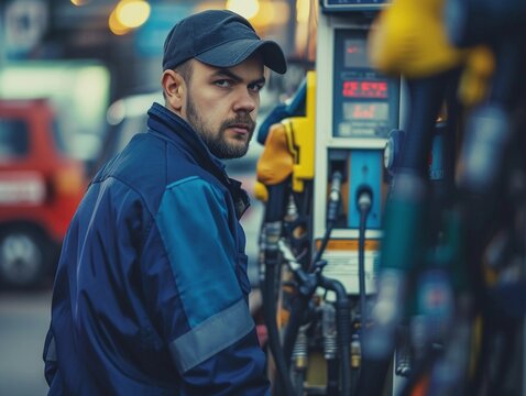 Focused Service Station Worker