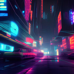 Fototapeta premium Cyberpunk skyline, cityscape, urban landscape, neon colors