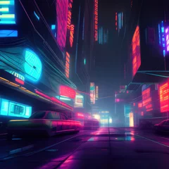 Foto op Plexiglas Cyberpunk skyline, cityscape, urban landscape, neon colors © Alessandro