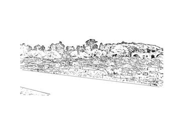Obraz premium Building view with landmark of Kos city. Hand drawn sketch illustration in vector.