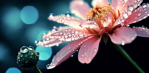 Fototapeta premium Nature flower background, pink flower with water drops