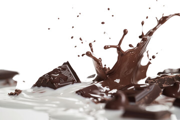 Dark chocolate splash isolated on white transparent background.