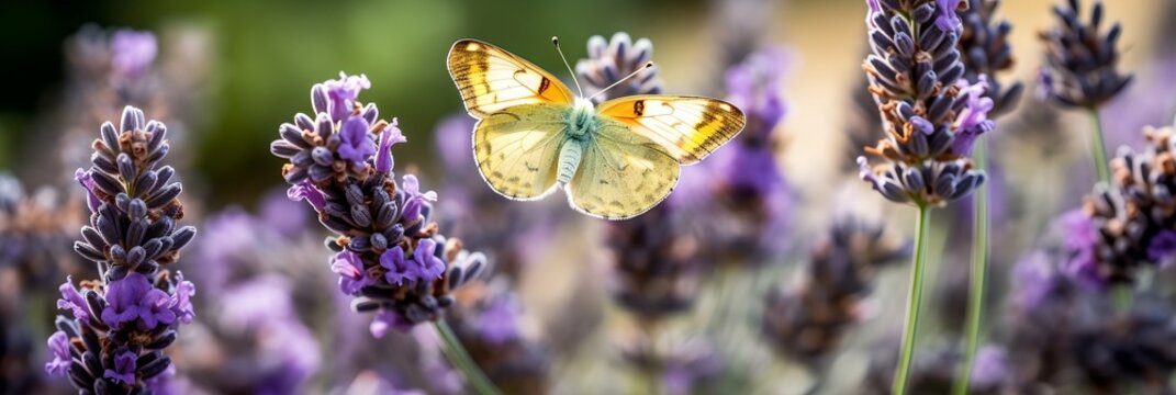 Amazing yellow butterfly on lavender flowers
