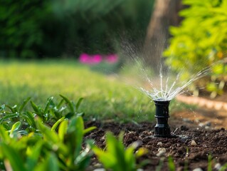 Water Sprinkler in Lush Garden