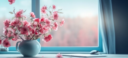 Spring bouquet in vase near window