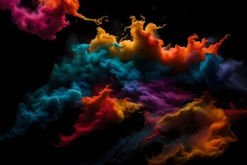 Obraz na płótnie Canvas diversity of fractal realms, Witness the dynamic spectacle of an explosion of colored powder against a dramatic black background. Each vibrant hue bursts forth in a riot of colors, creating a mesmeriz