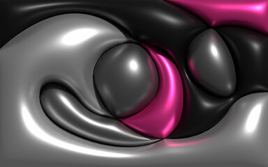 3d metallic inflated shapes background. inflated fluid curve design. Pink and grey 3d render figure. Shiny surface liquid shape. Suitable for poster, banner, or presentation.
