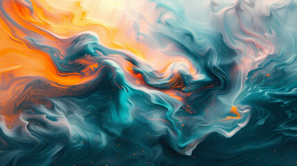 Cosmic swirls of teal and apricot, merging in an abstract cosmic dance that defies the boundaries of the visual spectrum.  - obrazy, fototapety, plakaty
